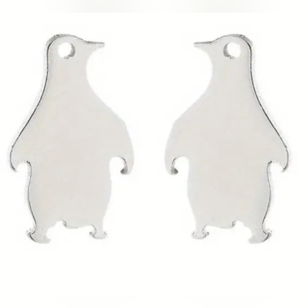 Silver Tone Penguin Stud Earrings 0.2 x 0.4